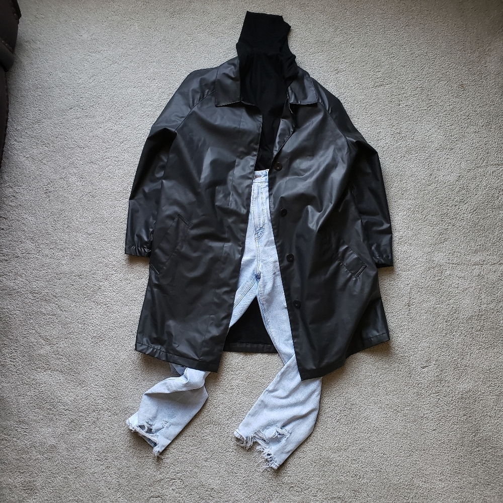 LONDON FOG Black Oversized Leather Coat